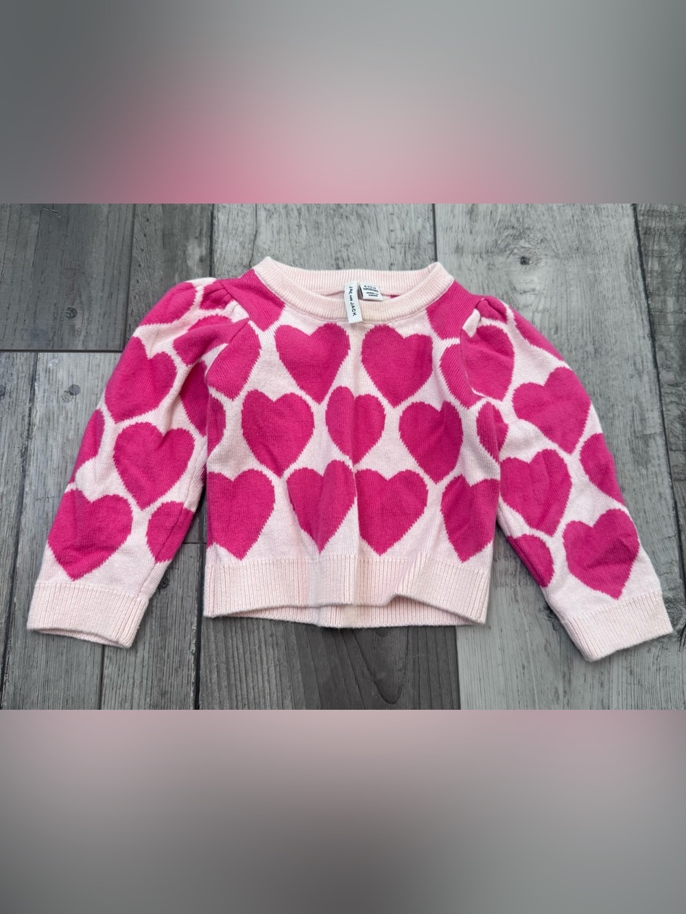 Jamie amd Jack Heart Sweater Puff Sleeves Pink 6-12 Months